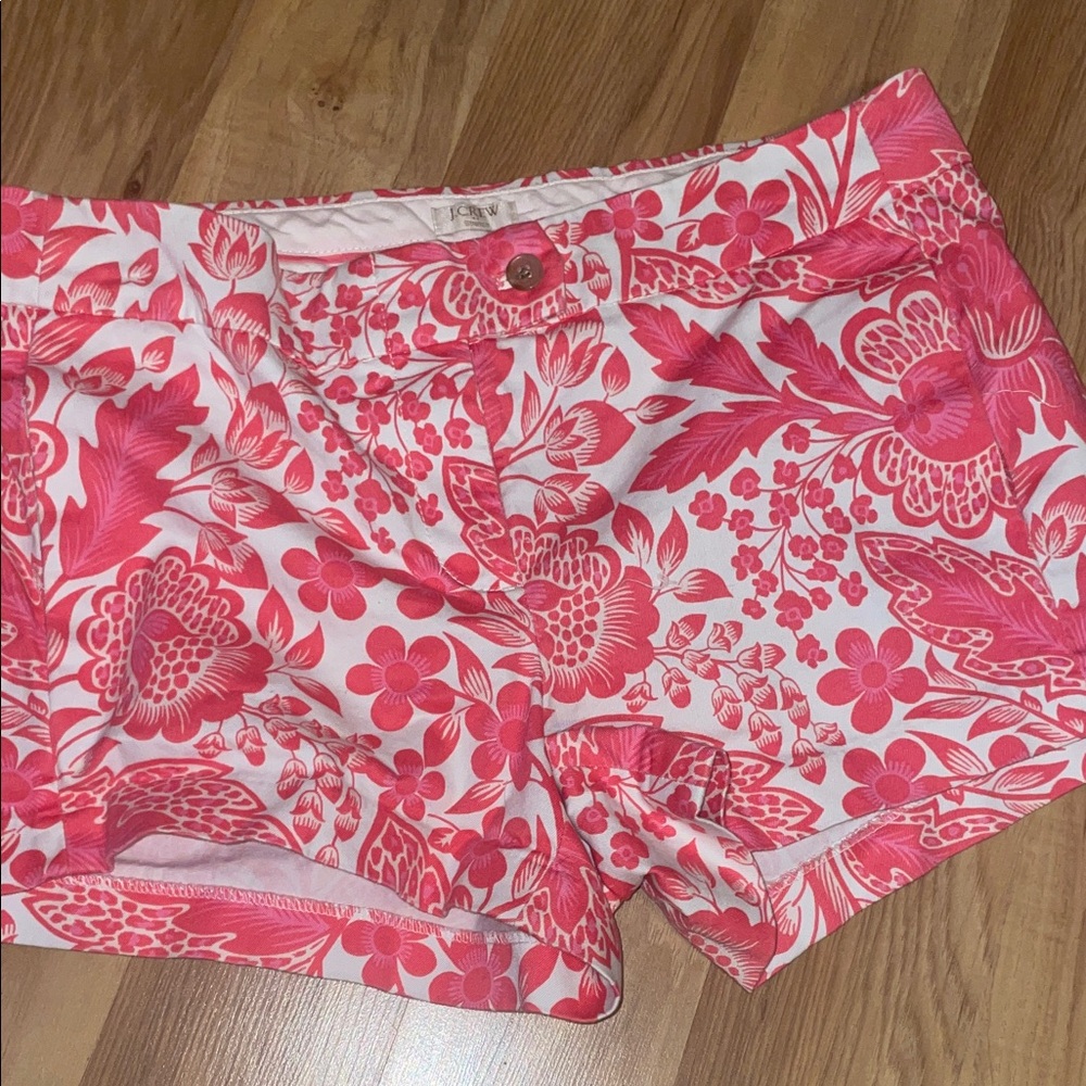 J. Crew Coral Pink Floral Cotton Shorts